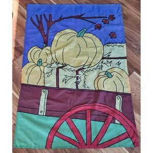Vintage Halloween Pumpkin Nylon Garden Flag Les Fleurs Outdoor Hanging 40" x 28"